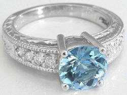 Round Aquamarine Diamond Engagement Ring in 14k white gold