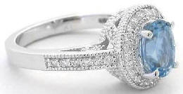 March Birthstone Aquamarine Diamond Halo Engagement Ring in 14k white gold