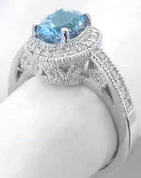 Antique Aquamarine Diamond Halo Engagement Ring in 14k white gold