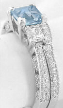 Princess Cut Aquamarine Engagement Rings with Matching Diamond Wedding Band