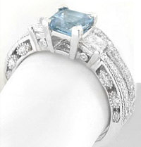 Vintage Aquamarine Diamond Engagement Rings in 14k white gold