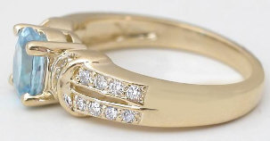 Aquamarine Daimond Engagement Rings in 14k Yellow Gold