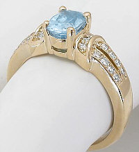 Aquamarine Engagement Split Shank Rings in 14k Gold