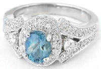 Aquamarine Diamond Engagement Ring in 14k white gold