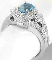 Aquamarine and Diamond Halo Engagement Rings in 14k white gold