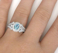March Birthstone Diamond Encrusted Engagement Ring in 14k white gold