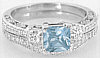 Antique Style Princess Cut Aquamarine and Princess Diamond Ring in 14k white gold