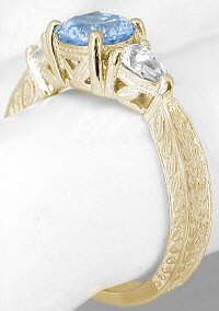 Round Aquamarine Ring in 14k Yellow Gold with Engraving