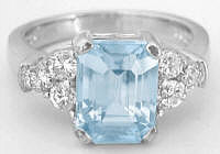 Emerald Cut Aquamarine Diamond Engagement Rings in 14k white gold