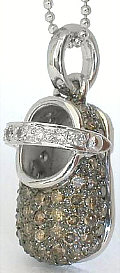 Chocolate and Diamond Baby Shoe with Strap in 14k white gold