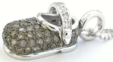 0.83 ctw Chocolate and Diamond Baby Shoe with Strap in 14k white gold