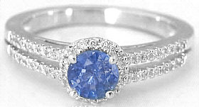 Sapphire Ring with Round Ceylon Sapphire in 14k white gold