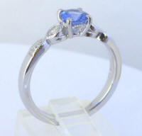 round natural blue sapphire ring in 14k white gold vintage styling