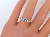 round cut blue sapphire ring in petite 14k white gold setting for small hands