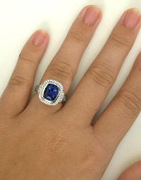 Dramatic Color Change Sapphire and Diamond Ring in 14k white gold 