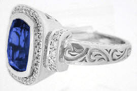 Color Change Sapphire Diamond Rings with Engraving in 14k white gold