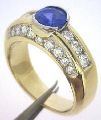 Yellow Gold Exceptional Ceylon Blue Sapphire and Diamond Ring in 14k gold