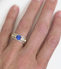 Bezel round natural ceylon blue sapphire ring in 14k gold