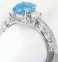Vintage Inspired Blue Topaz Diamond Rings in 14k white gold