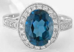London Blue Topaz and Diamond Ring in 14k white gold