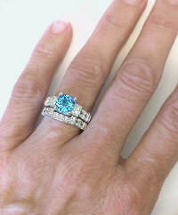 Round Swiss Blue Topaz Ring with matching band in 14k white gold