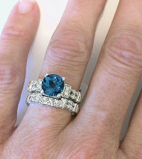 London Blue Topaz and Diamond Engagement Ring and Matching Band in 14k