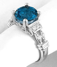8mm Checkerboard Faceted London Blue Topaz and Diamond Engagement Rings