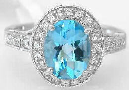 Oval Blue Topaz Rings in 14k white gold