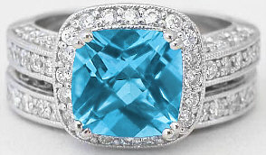 Swiss blue topaz engagement rings with matching band