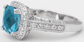 Swiss Blue Topaz Diamond Rings in 14k white gold