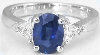 Three Stone Blue and Trillion White Sapphire Ring in 14k white gold