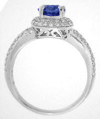 Round Ceylon Sapphire and Diamond Engagement Ring in 14k white gold