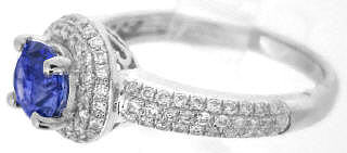 Ceylon Sapphire EngagementRing with Double Diamond Halo in 14k white gold