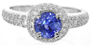 Round Ceylon Sapphire and Diamond Engagement Ring in 14k white gold