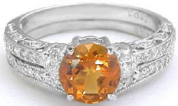 1.22 to 1.32 carat Round or Oval Citrine and Diamond Engagement Ring in 14k white gold
