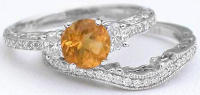 Vintage Citrine Wedding Ring and Band in 14k white gold