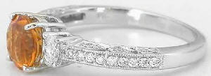 Antique Style Citrine and Oval Diamond Rings in 14k white gold