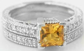 citrine engagement rings with matching band in 14k white gold
