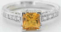 Princess Cut Vintage Citrine Diamond Engagement Rings in 14k white gold