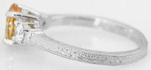 Three Stone Citrine Rings with Engraving in 14k white gold