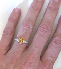 Three Stone Citrine Diamond Rings in 14k white gold