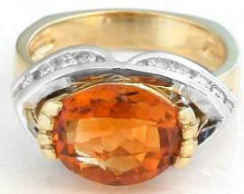 East West Set Citrine and Diamond Statement Ring in 18k white and yellow gold for sale