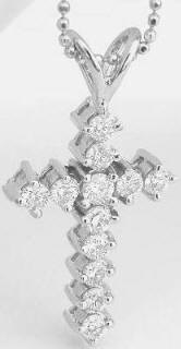 Round Diamond Cross Necklaces in 14k white gold