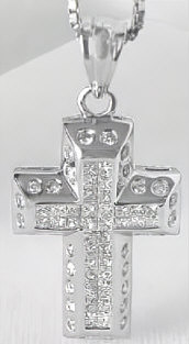 Invisibly Set Princess Cut Diamond Cross Pendant in 14k white gold