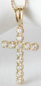 Classic Round Diamond Cross Pendant in 14k yellow gold