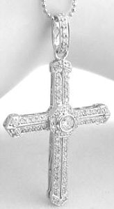 Antique Style 0.71 ctw Diamond Cross Pendant in 14k white gold