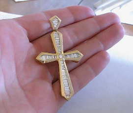 18k Baguette Diamond Cross Pendants