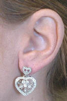 0.75 ctw Pave and Bezel Diamond Heart Earrings in 14k white gold