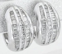 1.5 ctw Baguette and Round Diamond Hoop Earrings in 14k White Gold