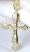 Mens Men's Baguette Diamond Cross with Round Center in 18k yellow gold